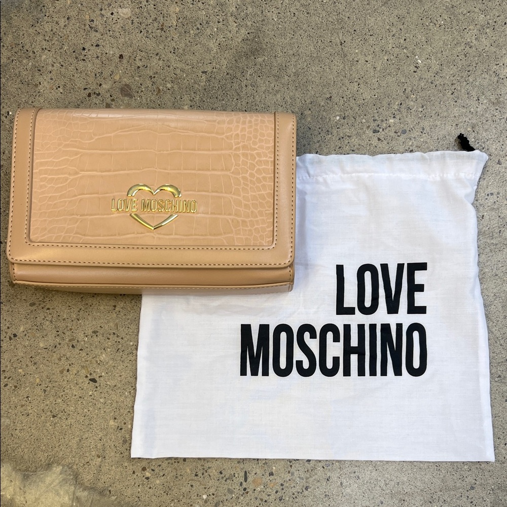 NWOT Love Moschino Beige Croc-Embossed Bag